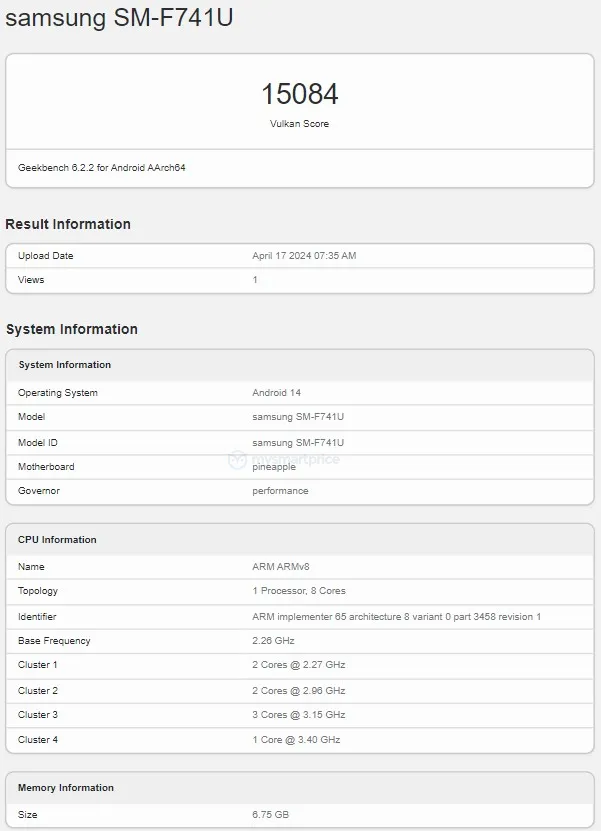 Galaxy Z Flip 6 Geekbench