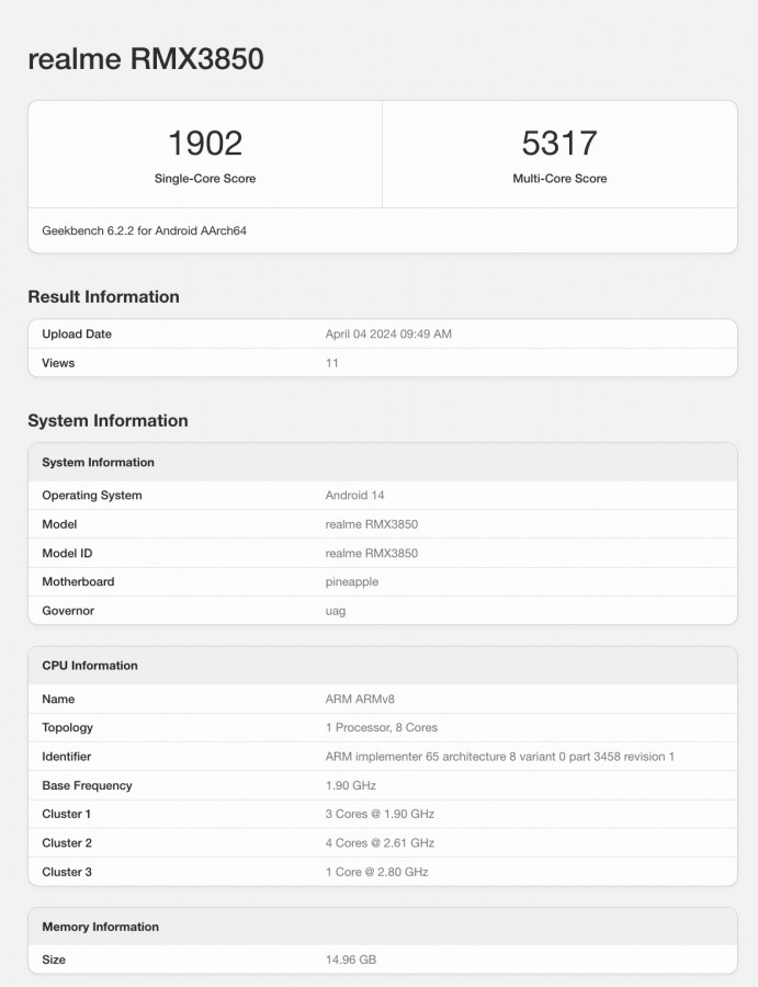 Realme GT Neo 6 SE Geekbench