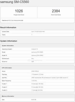 Samsung Galaxy C55 Geekbench
