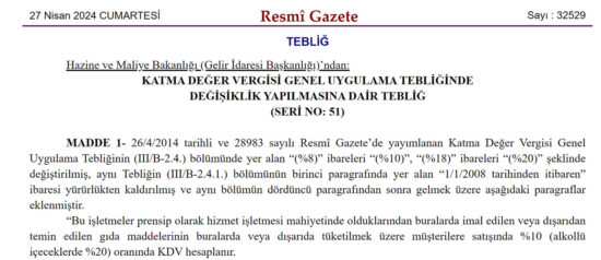 kdv oranları resmi gazete