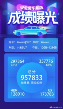 antutu benchmark araba xiaomi su7