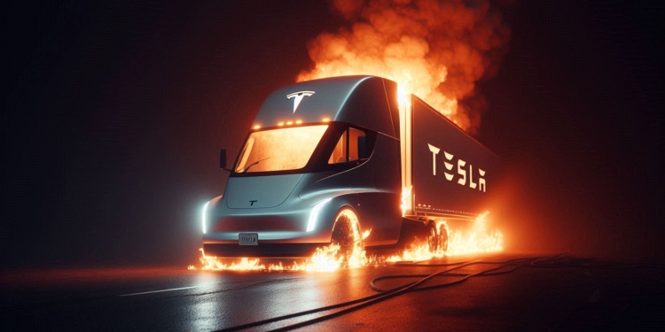 Tesla tır alev alev yandı