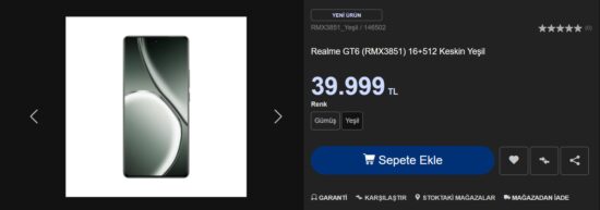 Realme GT 6 Türkiye fiyatı