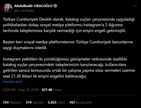 Instagram ne zaman açılacak
