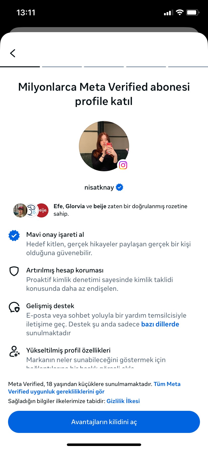 Instagram mavi tik alma