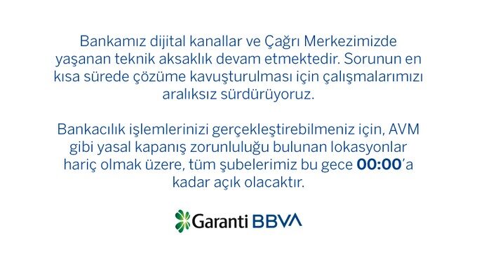 Garanti BBVA uygulaması çalışmıyor! Garanti BBVA çöktü mü?