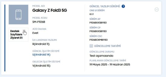 Z Fold 3 ve Z Flip 3 One UI 7