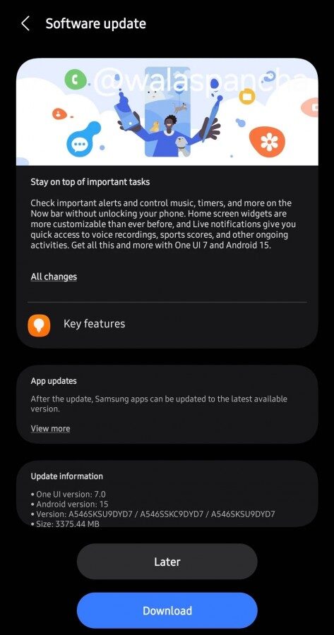 galaxy a54 one ui 7 android 15 çıktı
