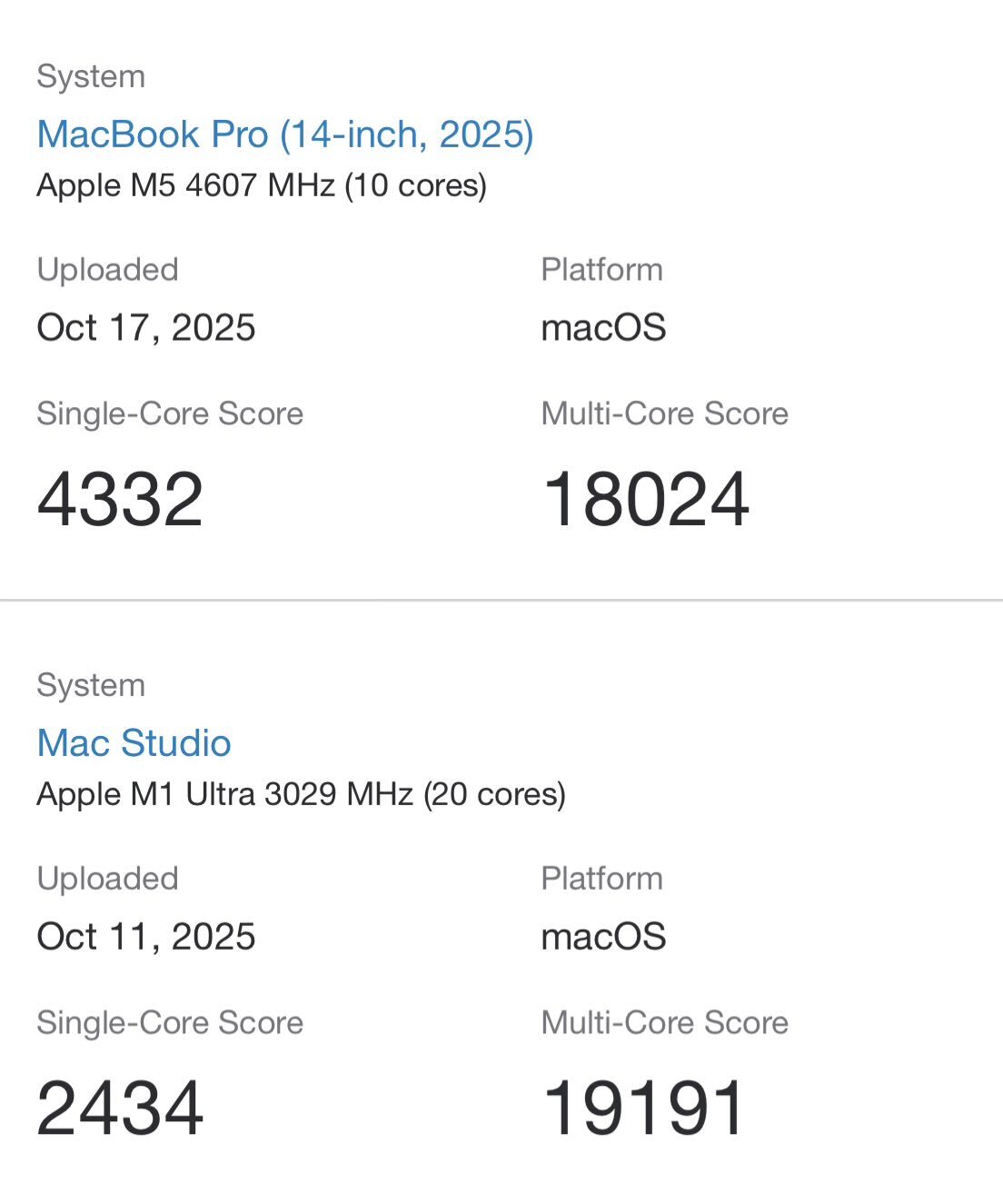 apple m5 vs apple m1 ultra apple m5 performans testi geekbench