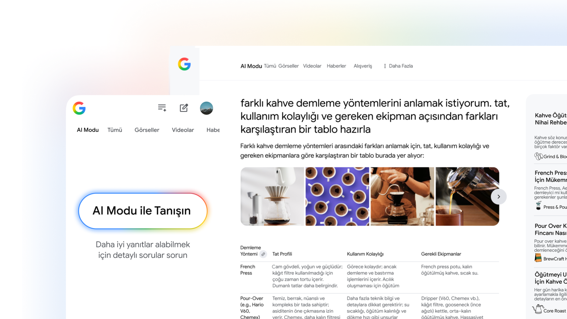 Google’da AI Modu ve AI Bakışı Özellikleri Türkiye’de